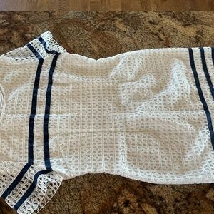Cremieux White with Navy Stripe Lace Dress, size 12